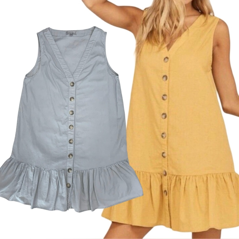 Wishlist Apparel Linen Blend Button Down Sleeveless Dress Peplum Medium Boho